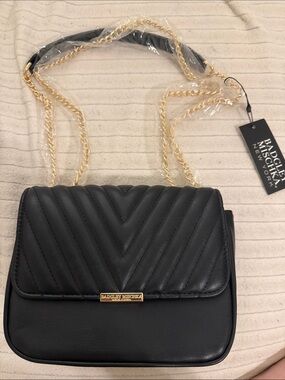 Badgley Mischka Black Quilted Crossbody with Gold Chain Strap
